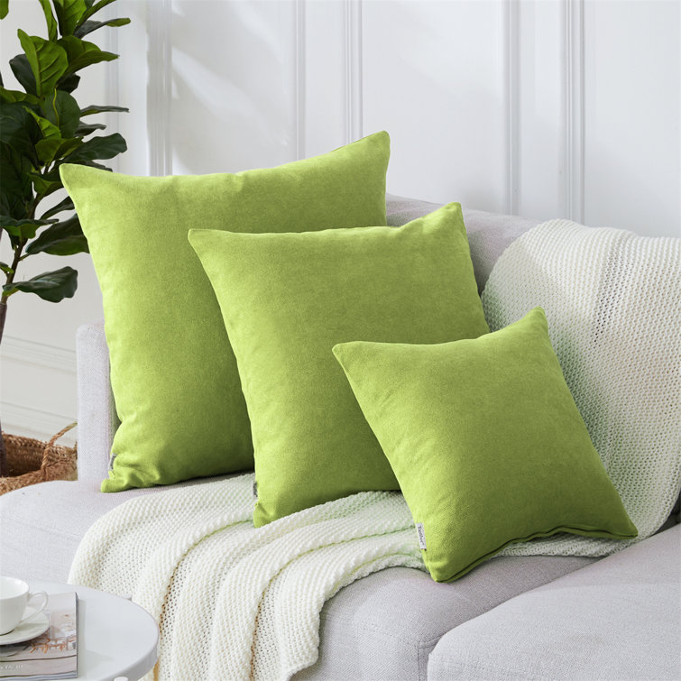 Olive Green Chenille Square Pillow Covers, Set of 2