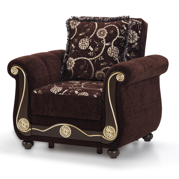 Brown Chenille Convertible Sleeper Arm Chair with Storage