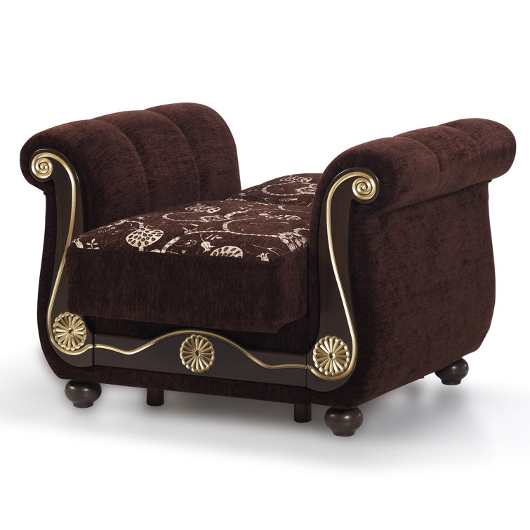 Brown Chenille Convertible Sleeper Arm Chair with Storage