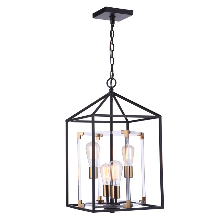 Aaron 4-Light Flat Black and Satin Brass Lantern Chandelier