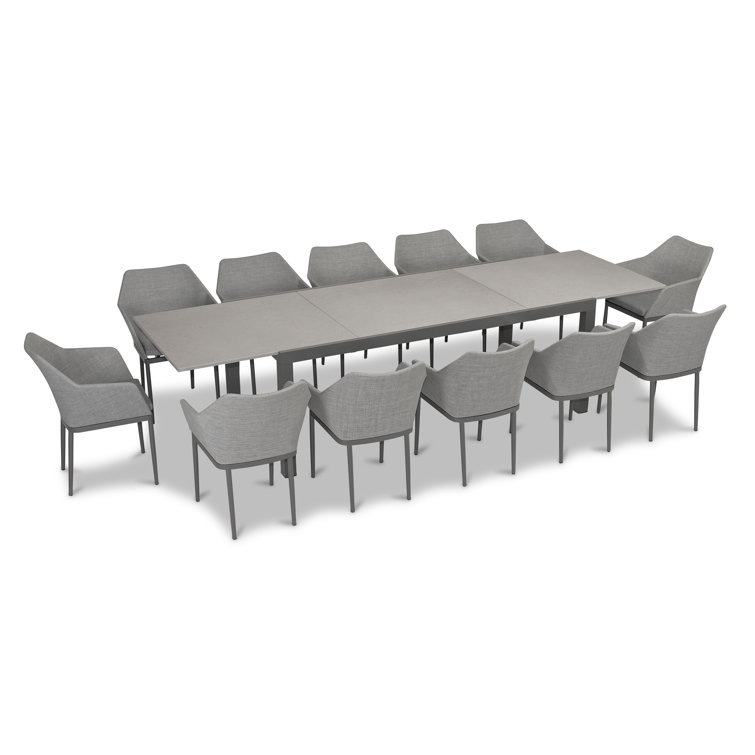 Slate and Concrete 13-Piece Extendable Outdoor Dining Set with Cushions