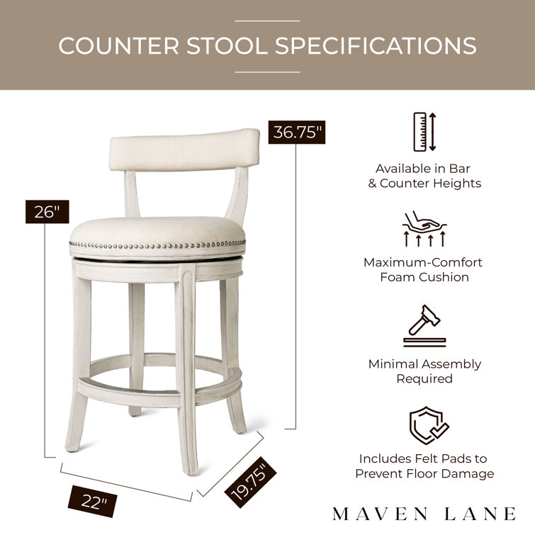 White Oak Swivel Counter Stool with Upholstered Seat