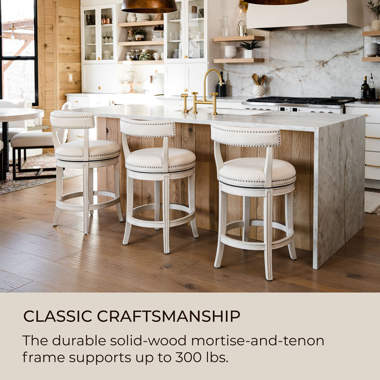 White Oak Swivel Counter Stool with Upholstered Seat