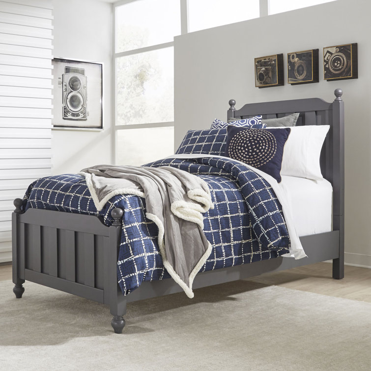 Dark Gray Twin Poster Bed with Headboard and Slats
