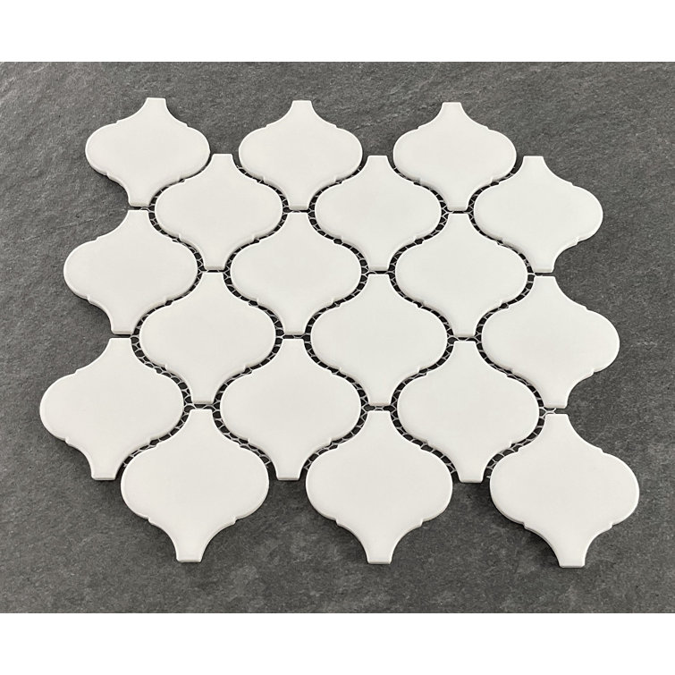White Glossy Porcelain Arabesque Mosaic Tile Sheet