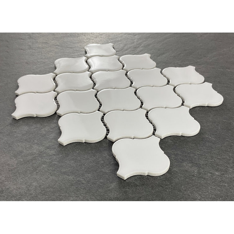 White Glossy Porcelain Arabesque Mosaic Tile Sheet