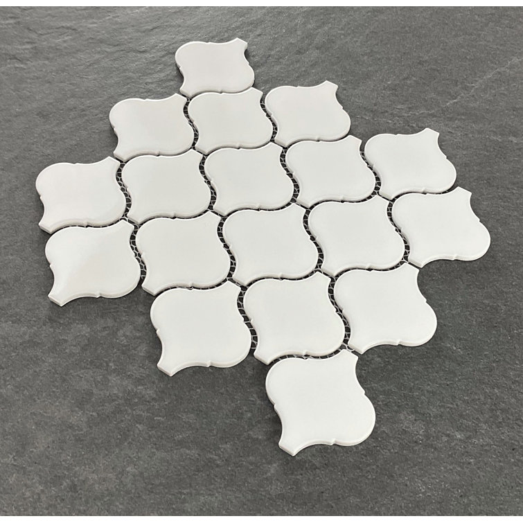 White Glossy Porcelain Arabesque Mosaic Tile Sheet