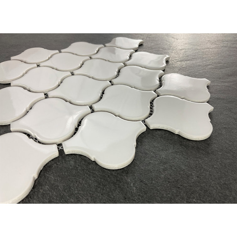 White Glossy Porcelain Arabesque Mosaic Tile Sheet