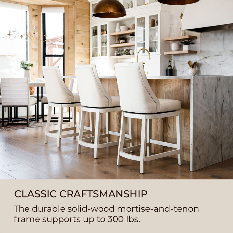 Vienna 26 Inch White Oak Swivel Counter Stool with Natural Upholstery