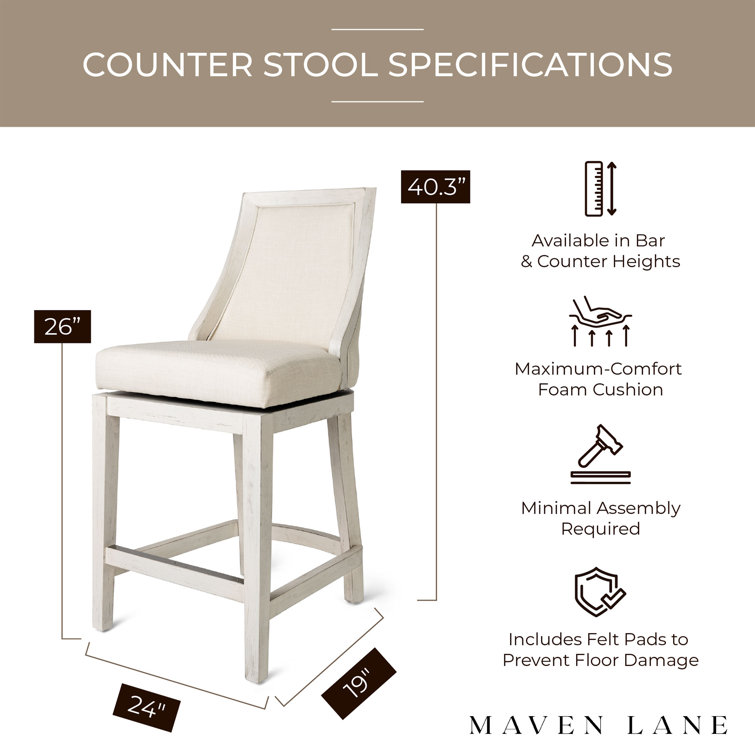 Vienna 26 Inch White Oak Swivel Counter Stool with Natural Upholstery