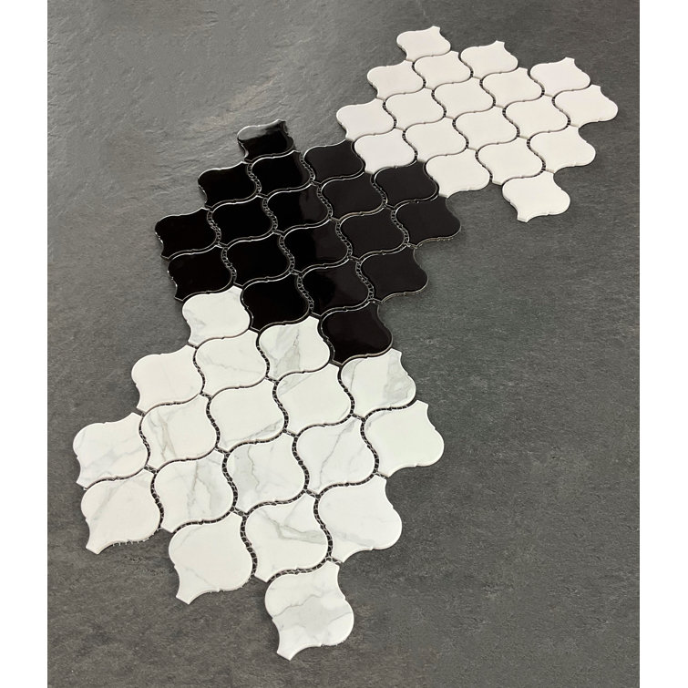 White Glossy Porcelain Arabesque Mosaic Tile Sheet