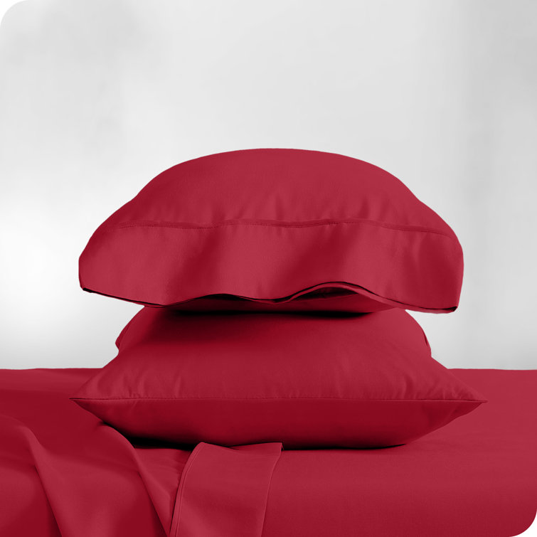 Red Cotton Hypoallergenic Embroidered Standard Pillowcase Set