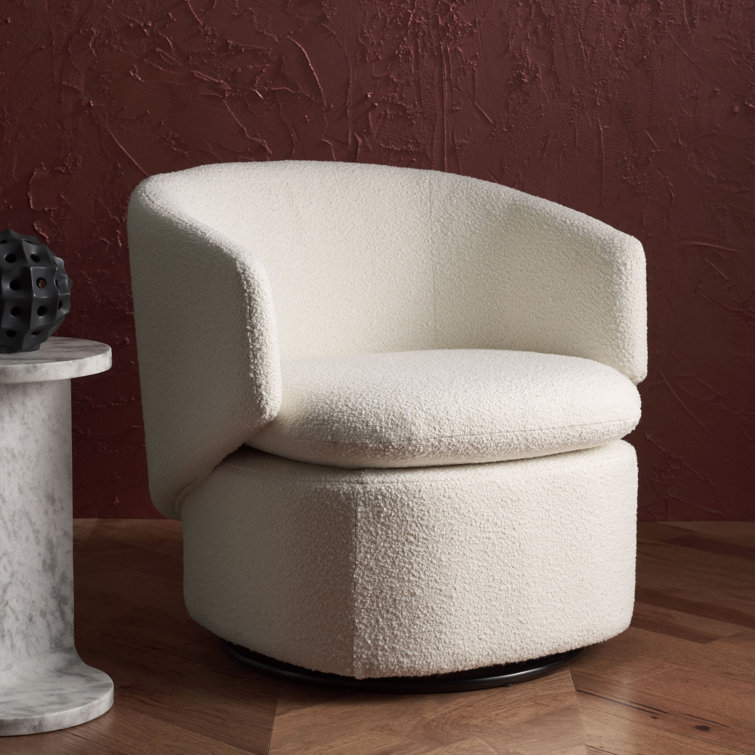 Ivory Elegance 31'' Wood Base Swivel Barrel Chair
