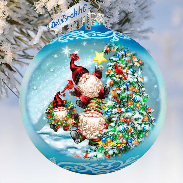 Hand-Blown Glass Christmas Ornament with Dwarfs and Tree