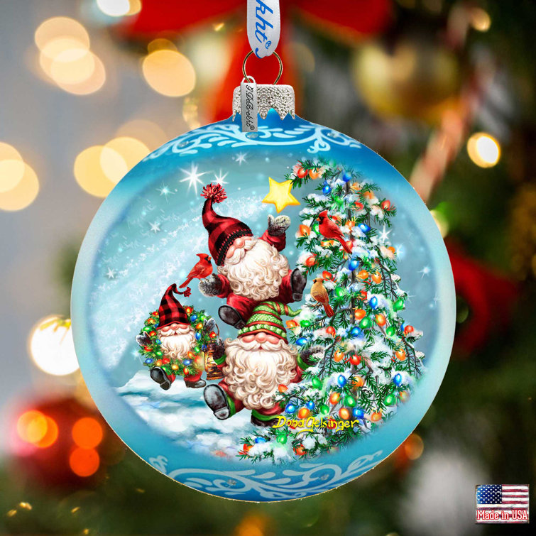 Hand-Blown Glass Christmas Ornament with Dwarfs and Tree