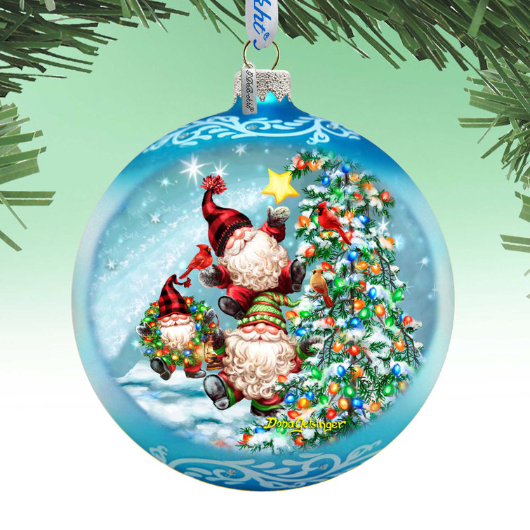 Hand-Blown Glass Christmas Ornament with Dwarfs and Tree