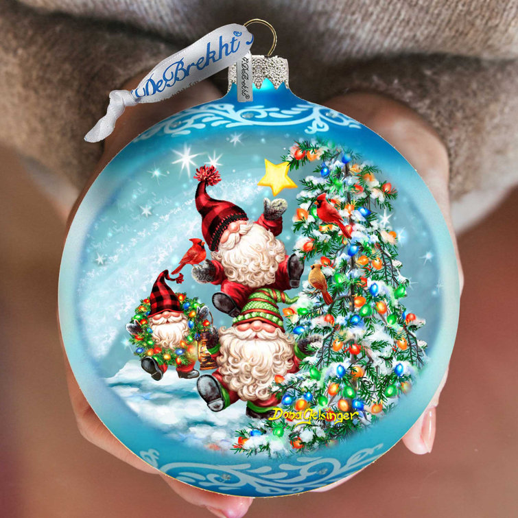 Hand-Blown Glass Christmas Ornament with Dwarfs and Tree