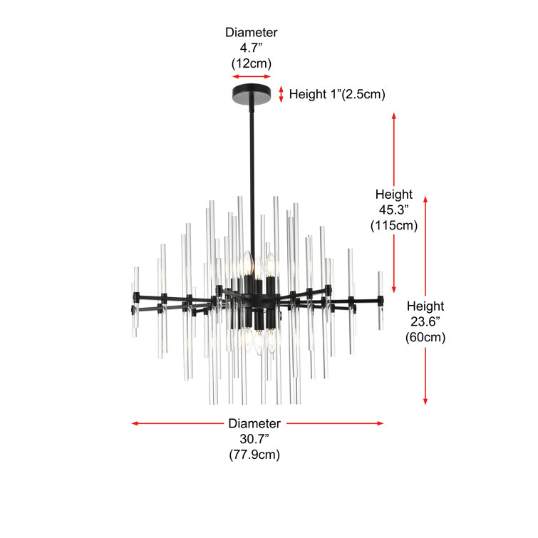 Elegant Black Iron and Crystal 8-Light Pendant