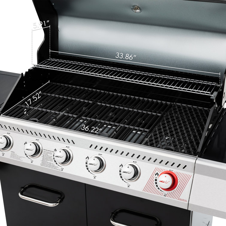 Royal Gourmet Black 6-Burner Propane Gas Grill with Side Burner