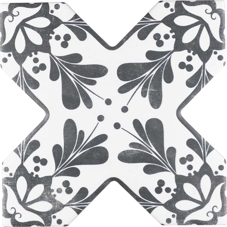 Siena 5.35'' Matte Gray and White Ceramic Cross Tile