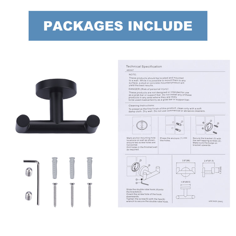 Matte Black Stainless Steel Double Robe and Towel Hook