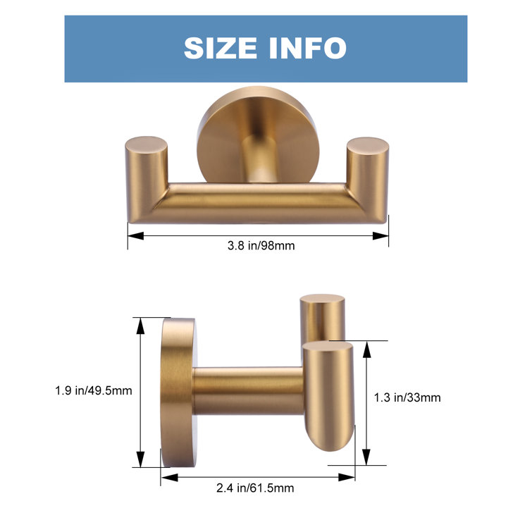 Brushed Gold Stainless Steel Double J-Hook Wall Mount