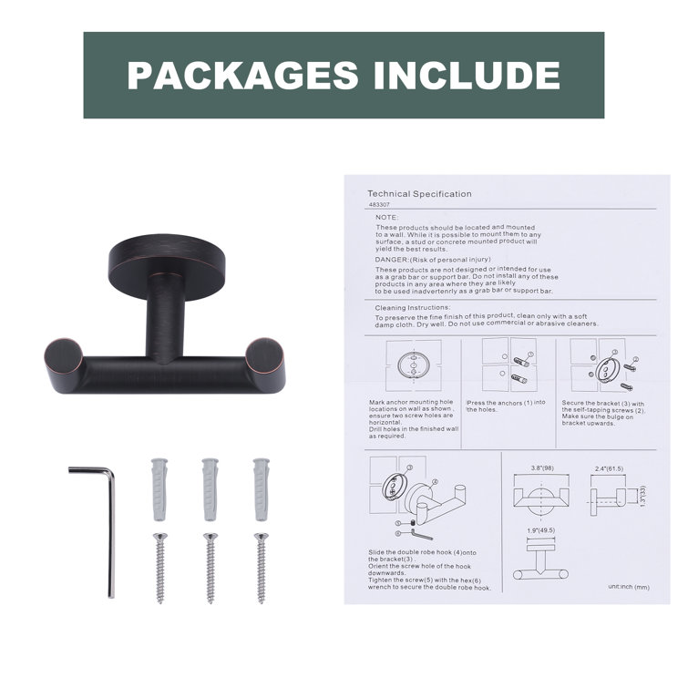 Oil Rubbed Bronze Double J-Hook Wall Mounted Towel Hook