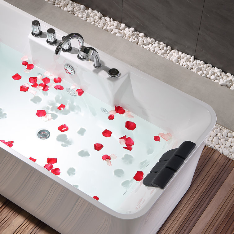 59" White Freestanding Acrylic Whirlpool Bathtub with Faucet