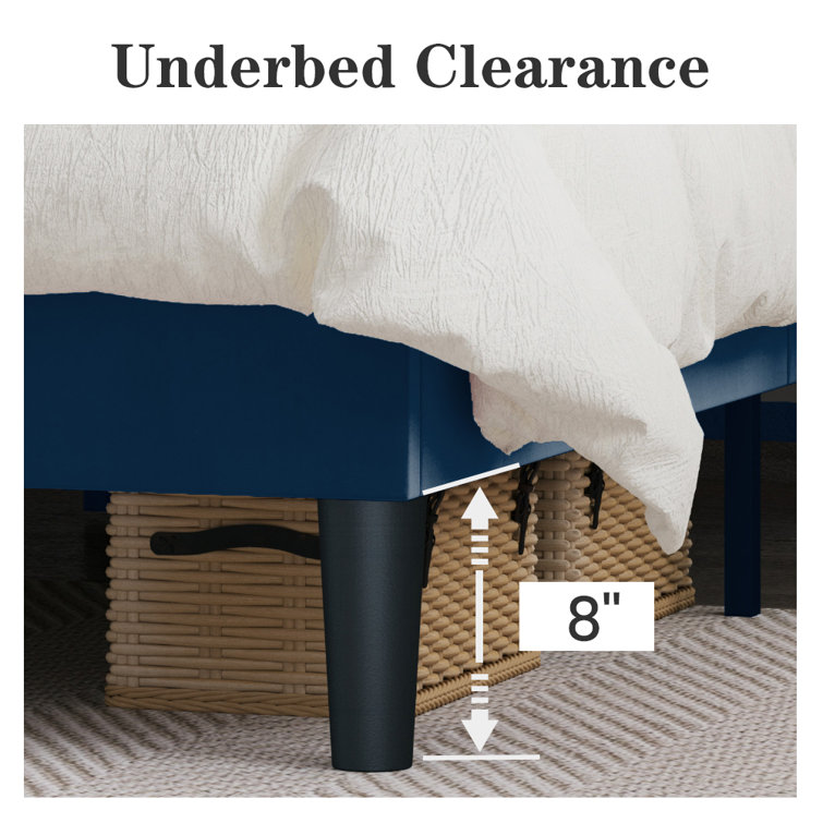 Elegant Navy Blue Velvet Queen Bed with Tufted Wingback Headboard