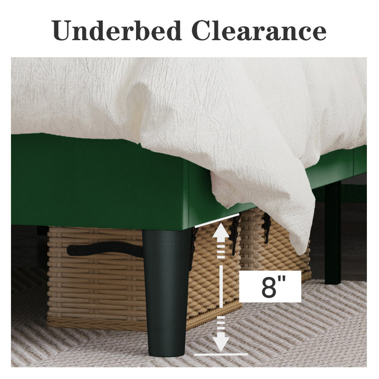 Elegant Teal Velvet Queen Platform Bed with Tufted Wingback Headboard