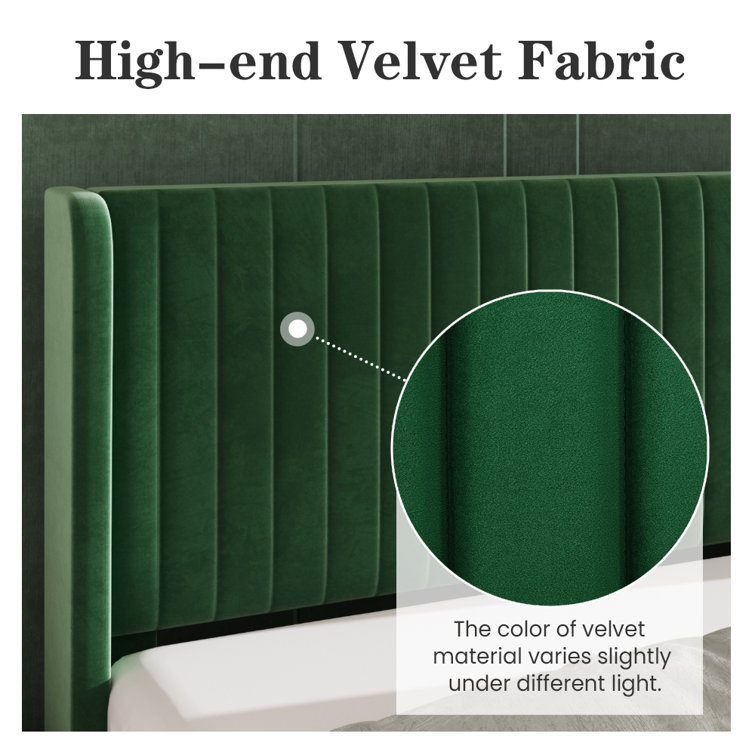 Elegant Teal Velvet Queen Platform Bed with Tufted Wingback Headboard