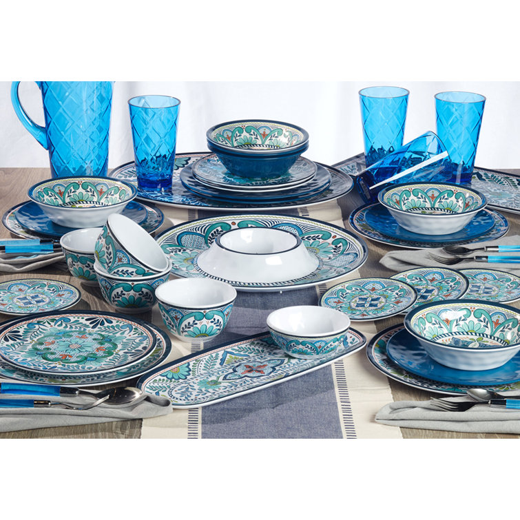 Talavera Blue Hand-Painted Melamine Salad Plates Set