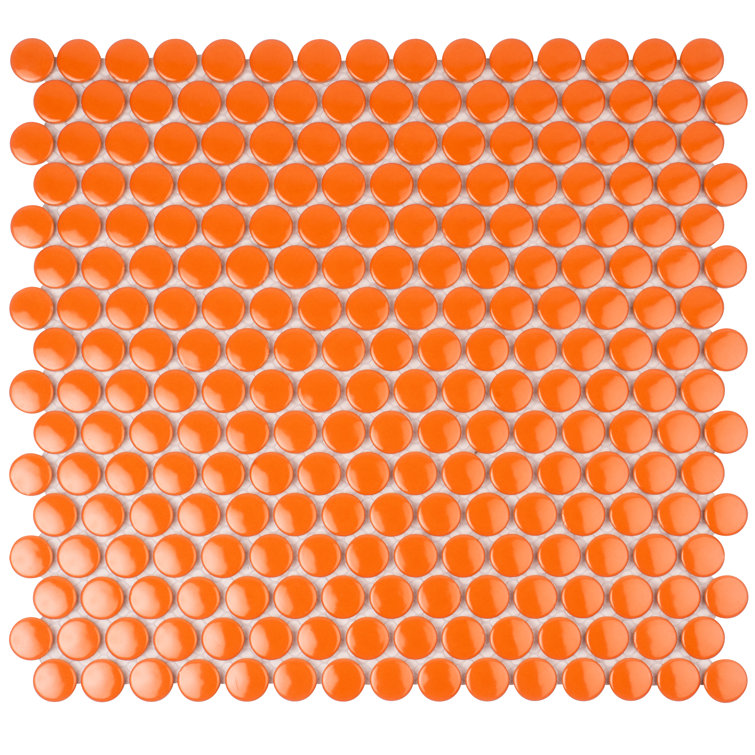 Cirkel 12.4'' Orange Glossy Porcelain Mosaic Tile Sheet