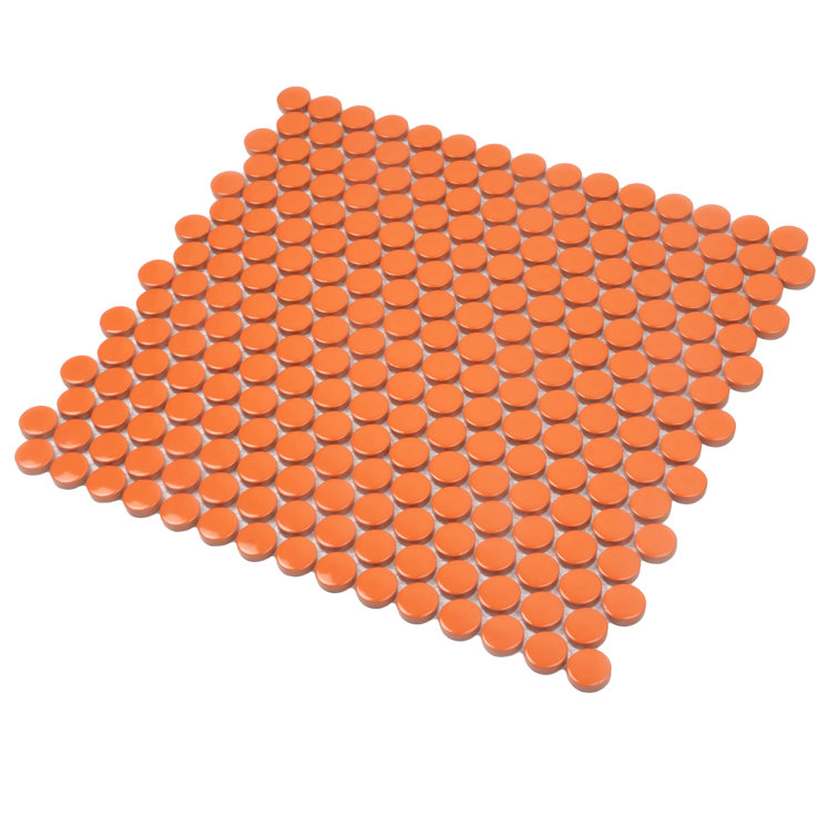 Cirkel 12.4'' Orange Glossy Porcelain Mosaic Tile Sheet