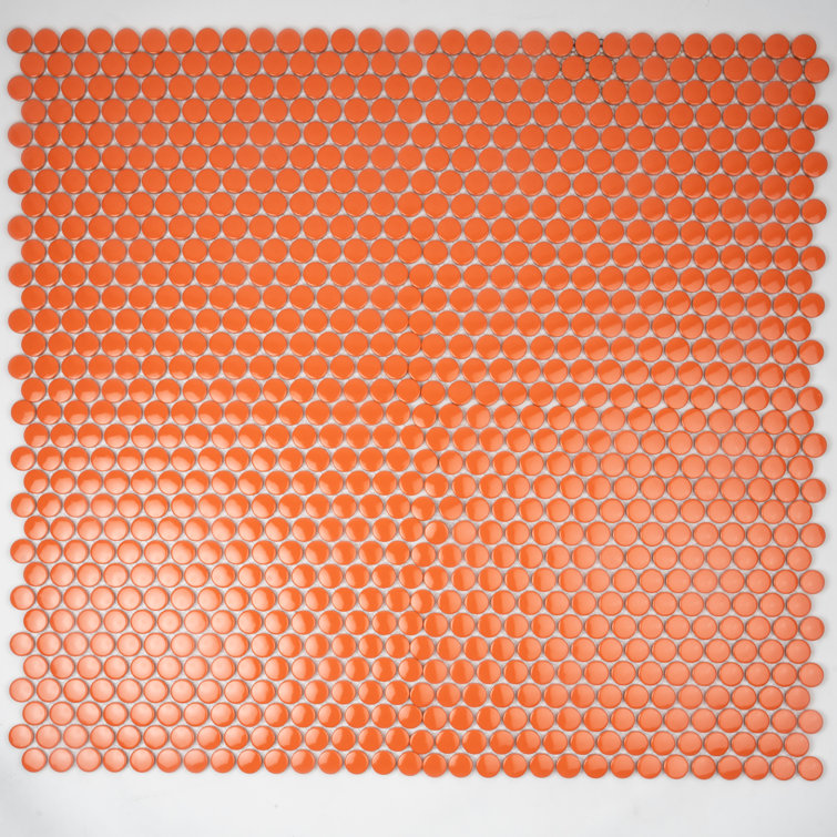 Cirkel 12.4'' Orange Glossy Porcelain Mosaic Tile Sheet