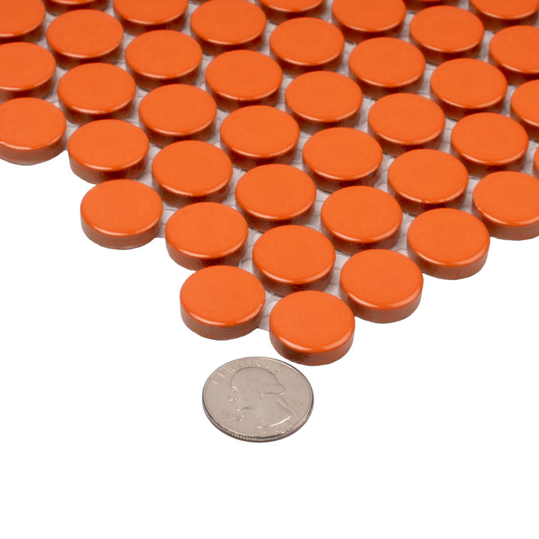 Cirkel 12.4'' Orange Glossy Porcelain Mosaic Tile Sheet