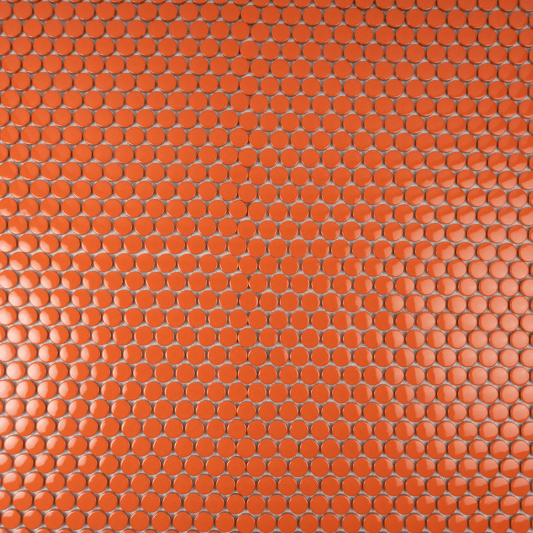Cirkel 12.4'' Orange Glossy Porcelain Mosaic Tile Sheet