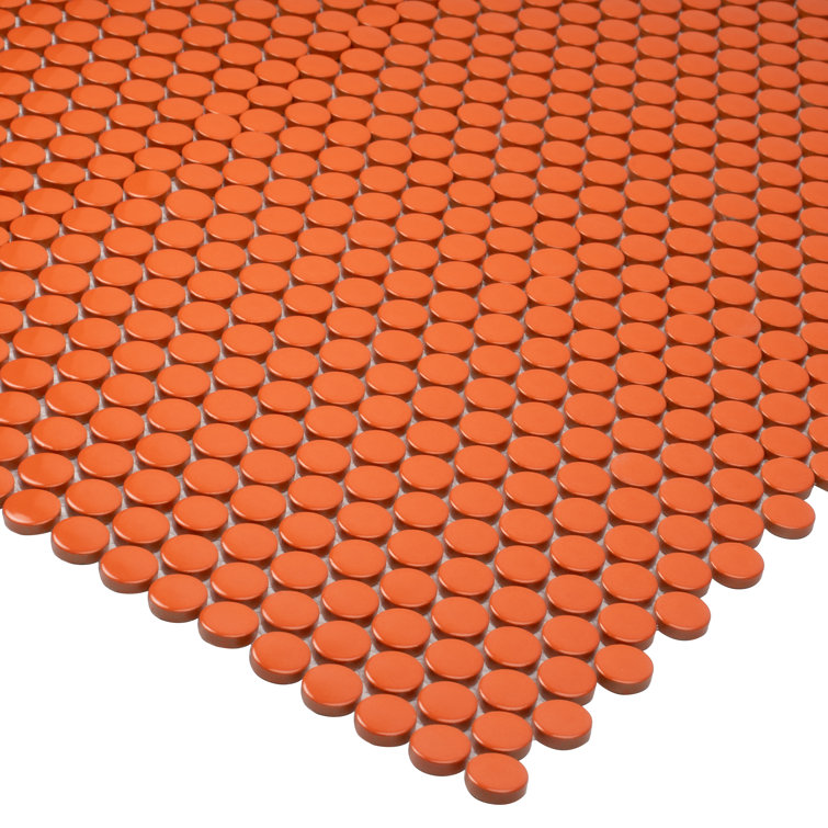 Cirkel 12.4'' Orange Glossy Porcelain Mosaic Tile Sheet