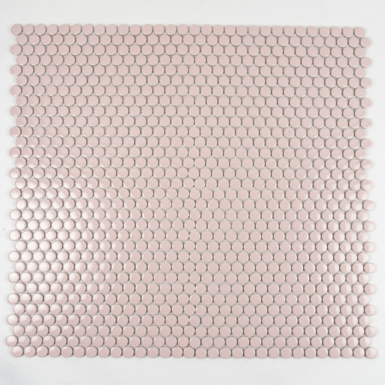 Cirkel 11.46'' x 12.4'' Glossy Pink Porcelain Penny Tile