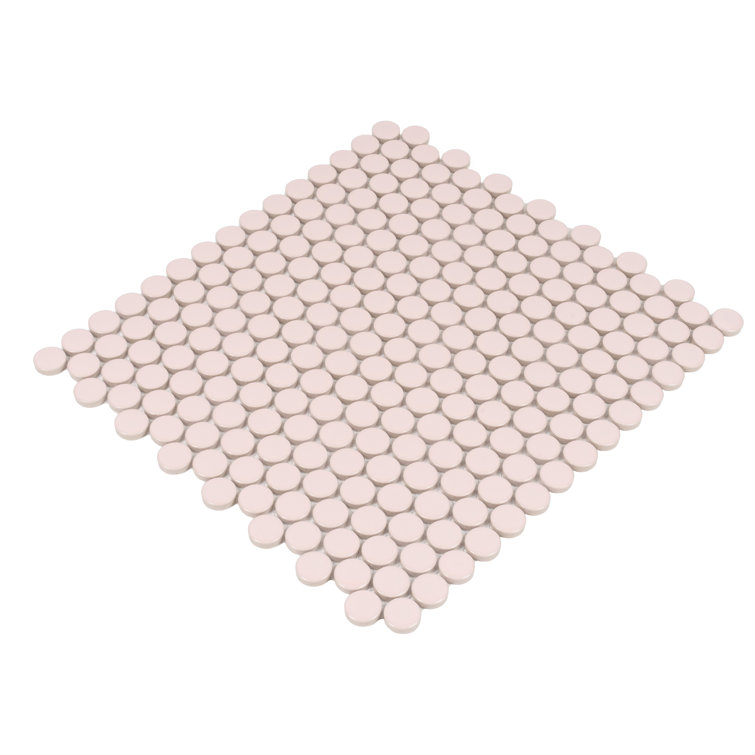 Cirkel 11.46'' x 12.4'' Glossy Pink Porcelain Penny Tile