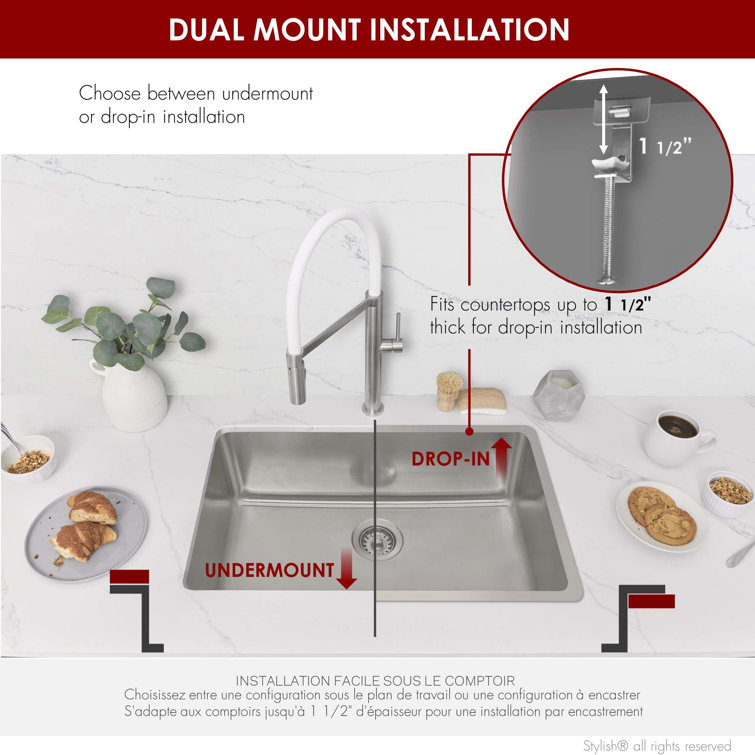 Stylish 27" Stainless Steel Single Bowl Drop-In Kitchen Sink