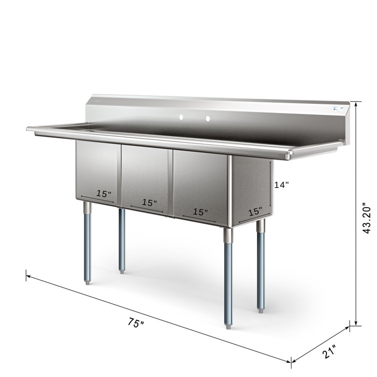 75'' Stainless Steel Triple Bowl Commercial Kitchen Sink