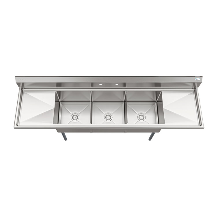 90'' Stainless Steel Triple Bowl Commercial Kitchen Sink