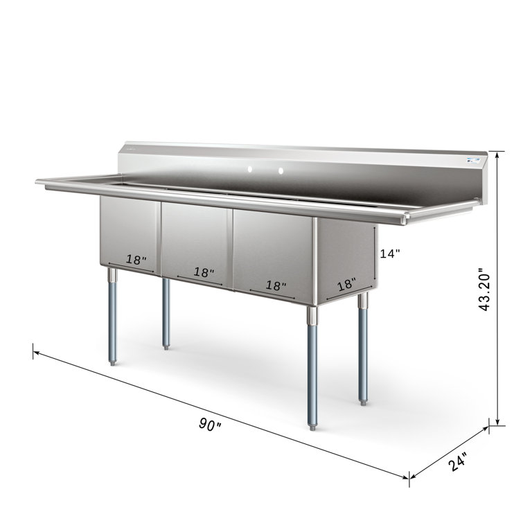 90'' Stainless Steel Triple Bowl Commercial Kitchen Sink