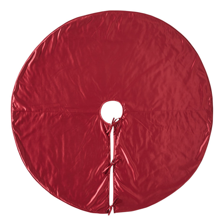 84-Inch Red Cotton Velvet Christmas Tree Skirt with Satin Ties