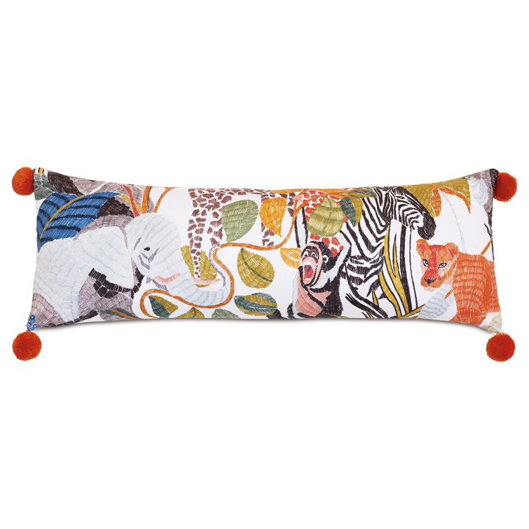 Jungle Safari Kids Lumbar Pillow with Pom-Poms
