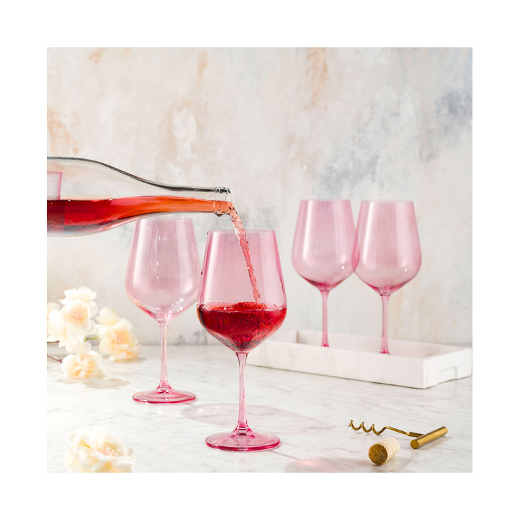 Amelia Rose 22.5oz Hand-Blown Red Wine Glass Set