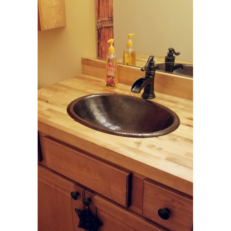19'' Oval Hand-Hammered Copper Drop-In Bathroom Sink