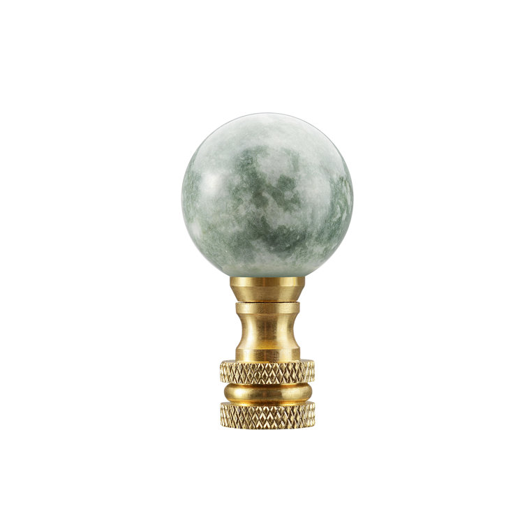 Green Faux Marble Ball Finial with Brass Finish, 2" Tall