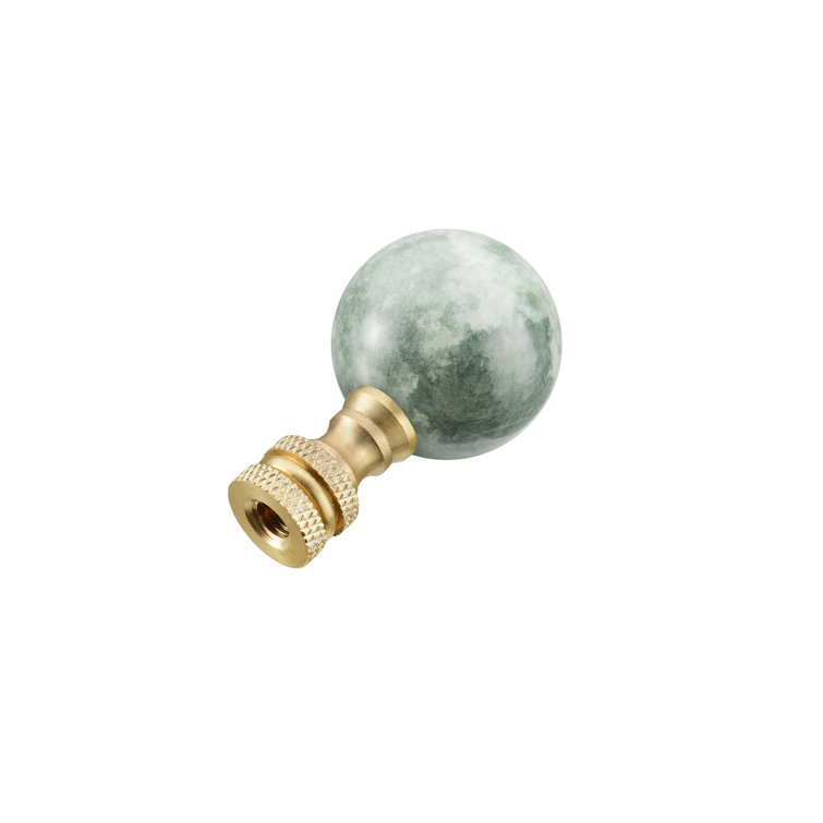 Green Faux Marble Ball Finial with Brass Finish, 2" Tall